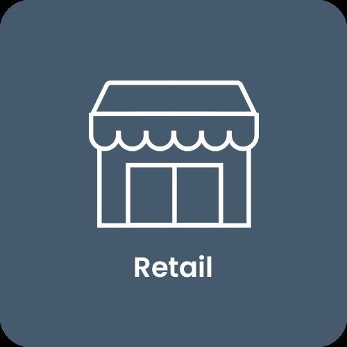 Icon of a retail store with a canopy and double doors on a dark blue background.